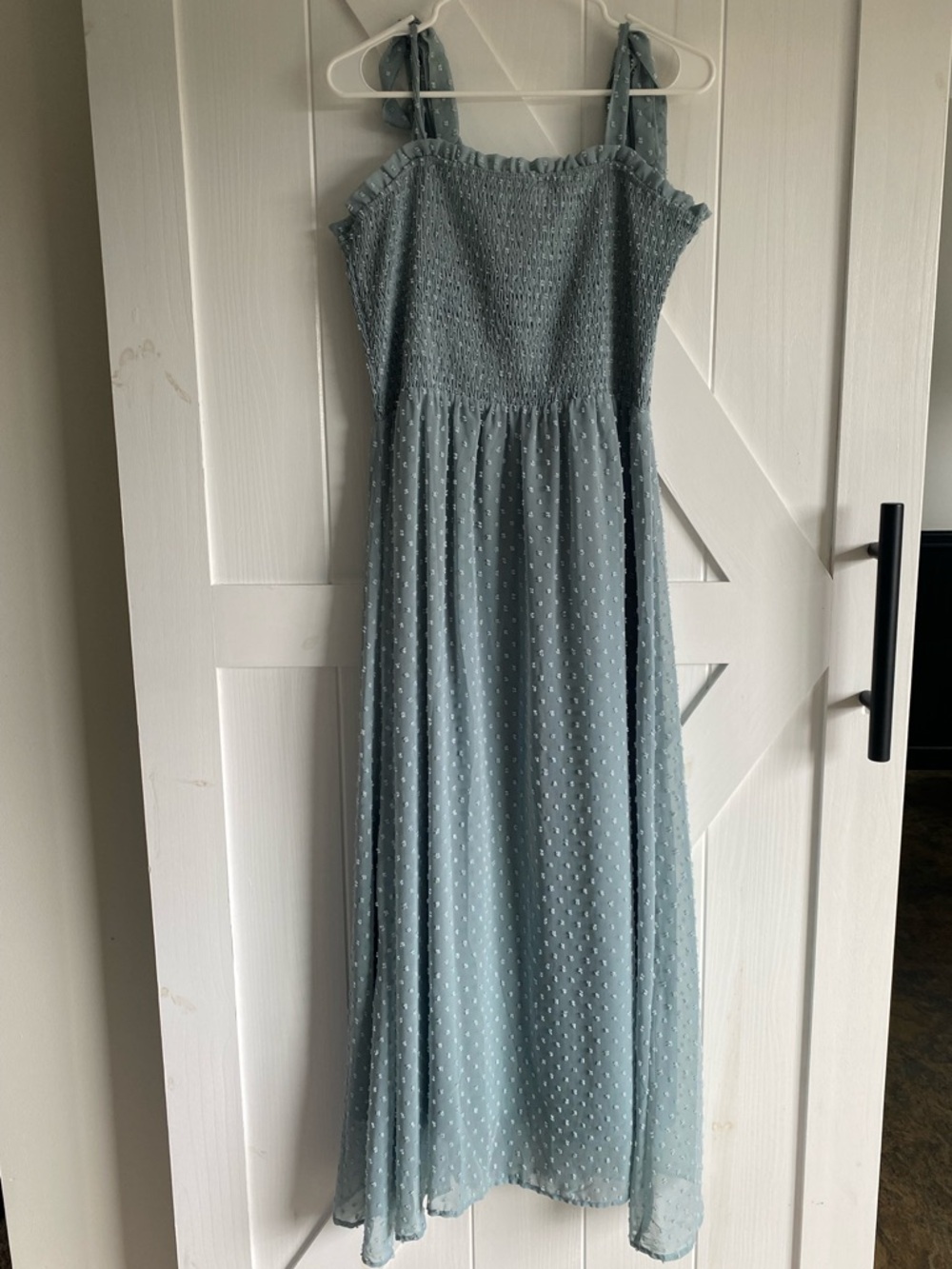 Light Blue Swiss Dot Smocked Maxi Dress